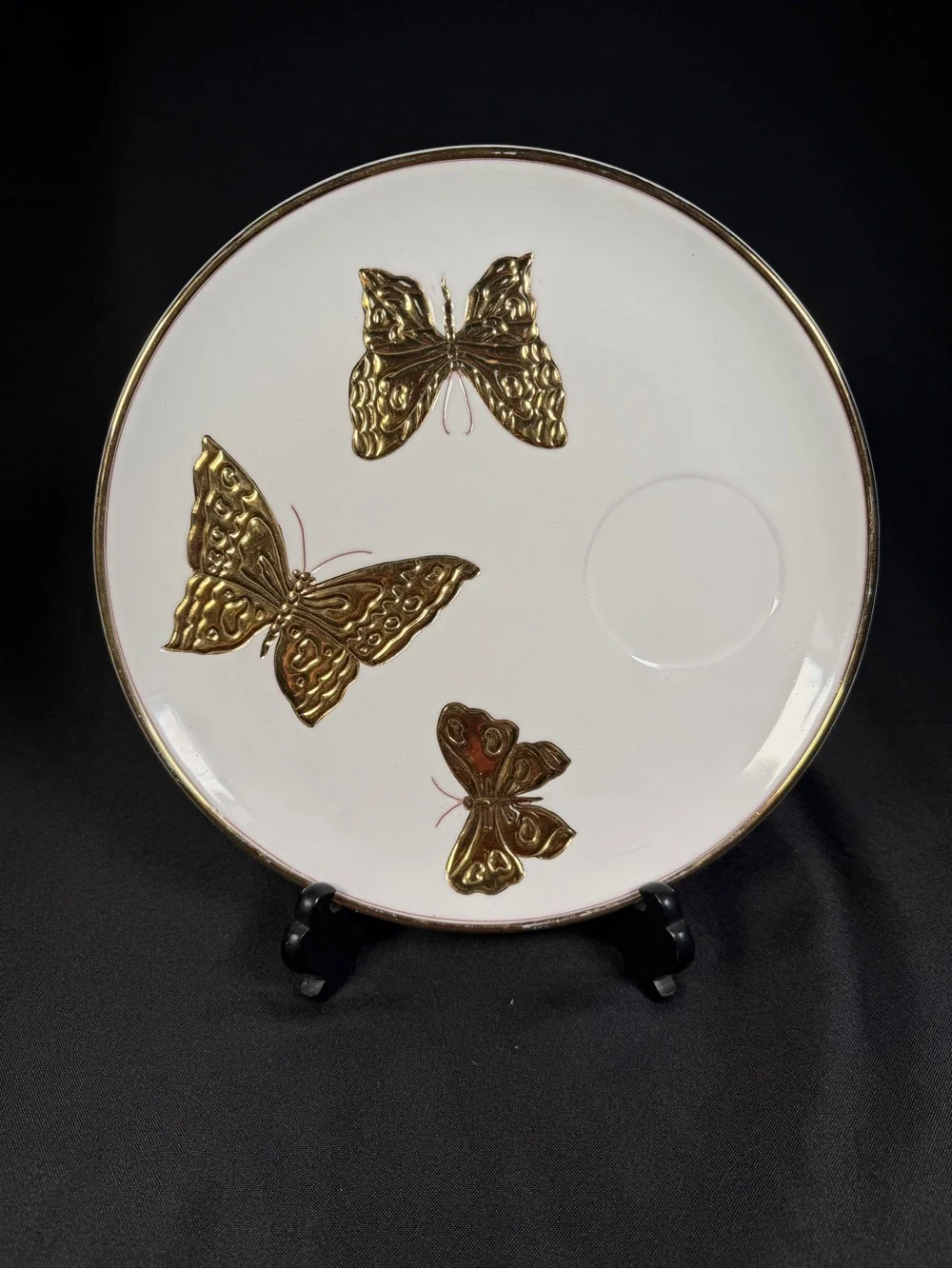 Carole Stupell Italian Ceramic Plate/Creamer Set Gold Butterfly Accents
